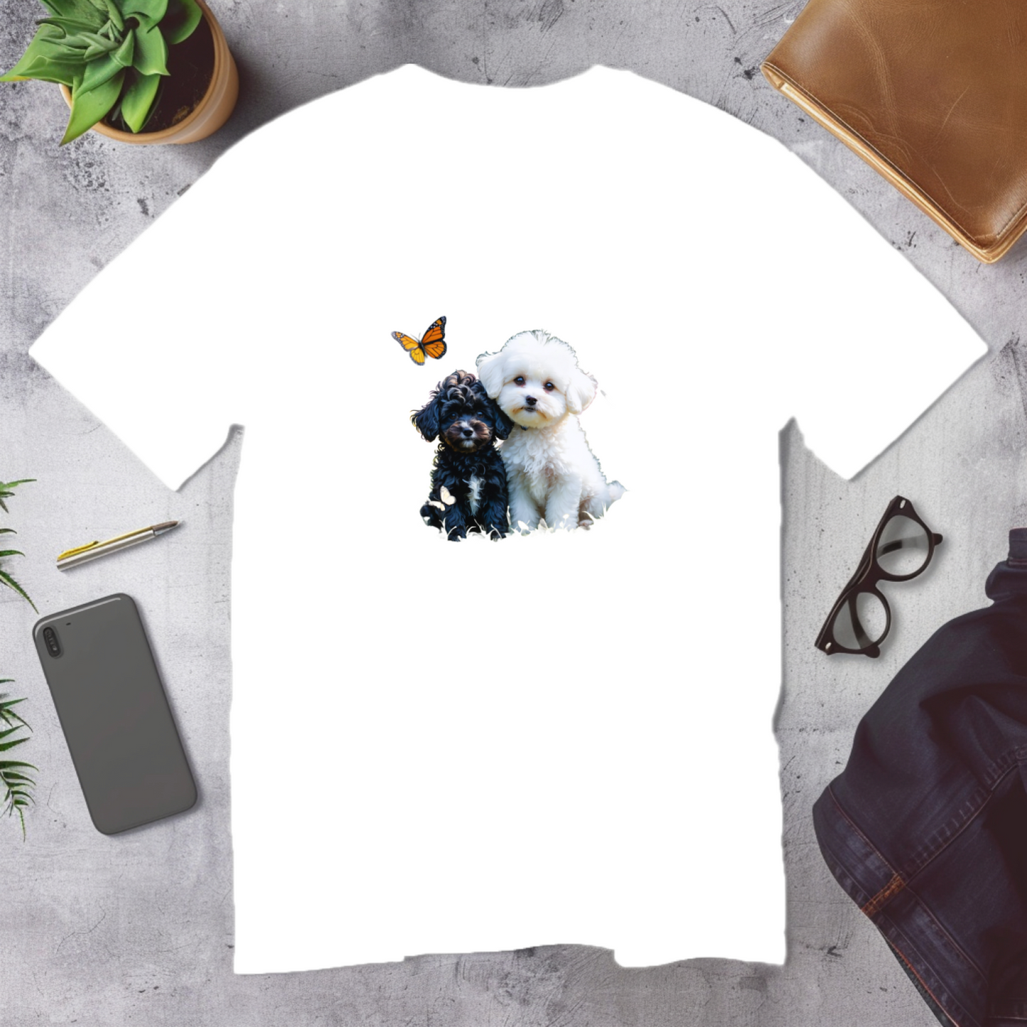 puppy_playdate_in_flower_meadow"_men's_t-shirt2
